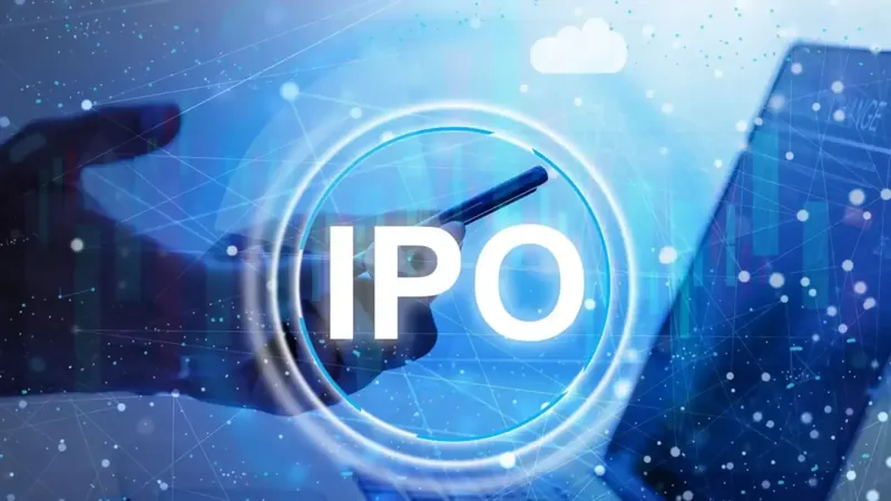 Stock market graph with IPO text overlay