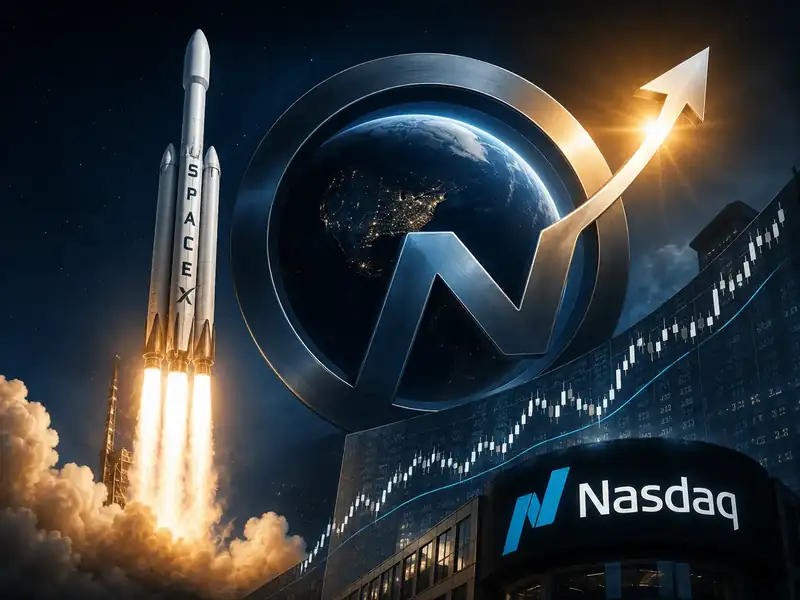 SpaceX rocket launch with stock market chart overlay