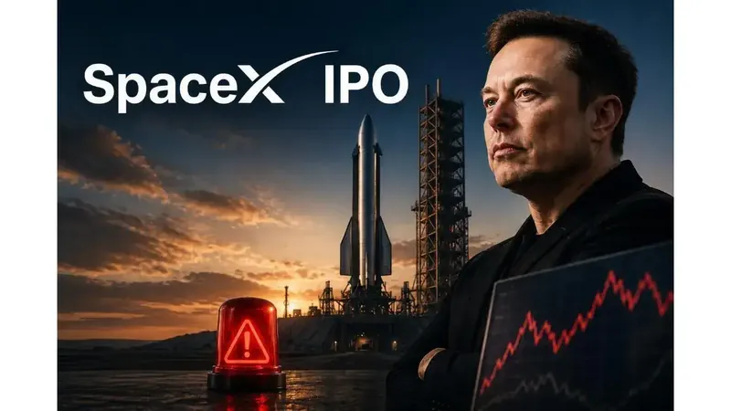 SpaceX logo displayed on a digital screen at Nasdaq market site