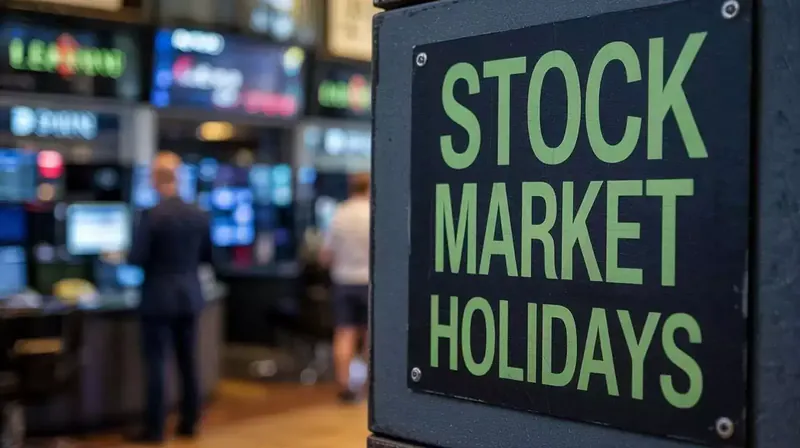 Stock market trading floor with digital screens displaying market data