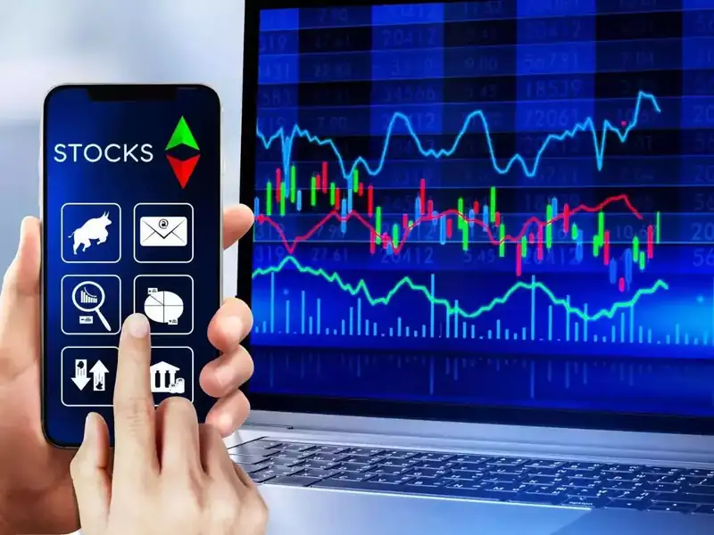 Stock market graph with company logos