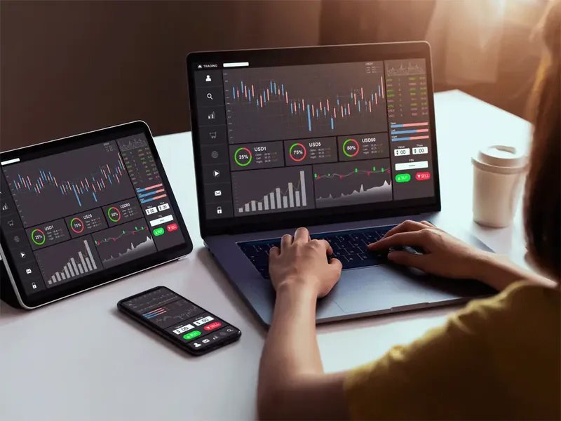 Stock market graph with company logos