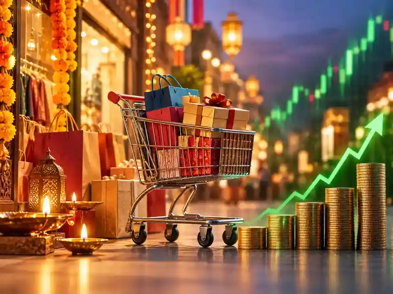A bustling Indian market during the festive season