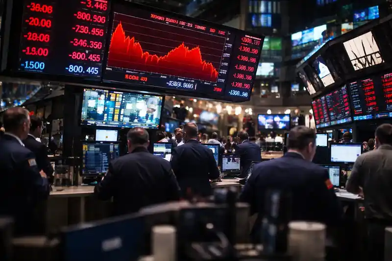 Stock market graph with declining trend