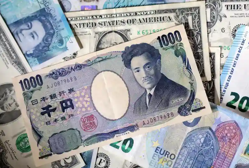 Currency exchange rates displayed on a digital board