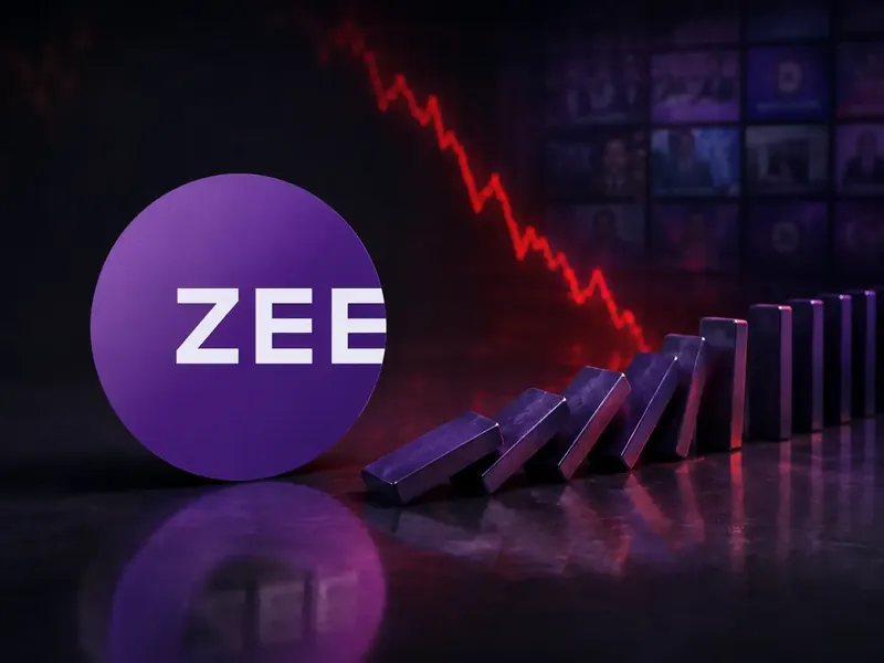 Zee Entertainment logo on a stock market graph background